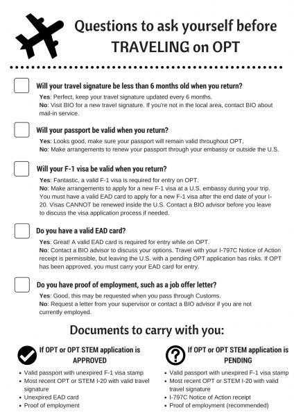 opt visa travel outside us