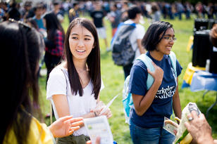 Students at orientation on campus