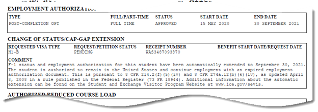 opt expired h1b pending